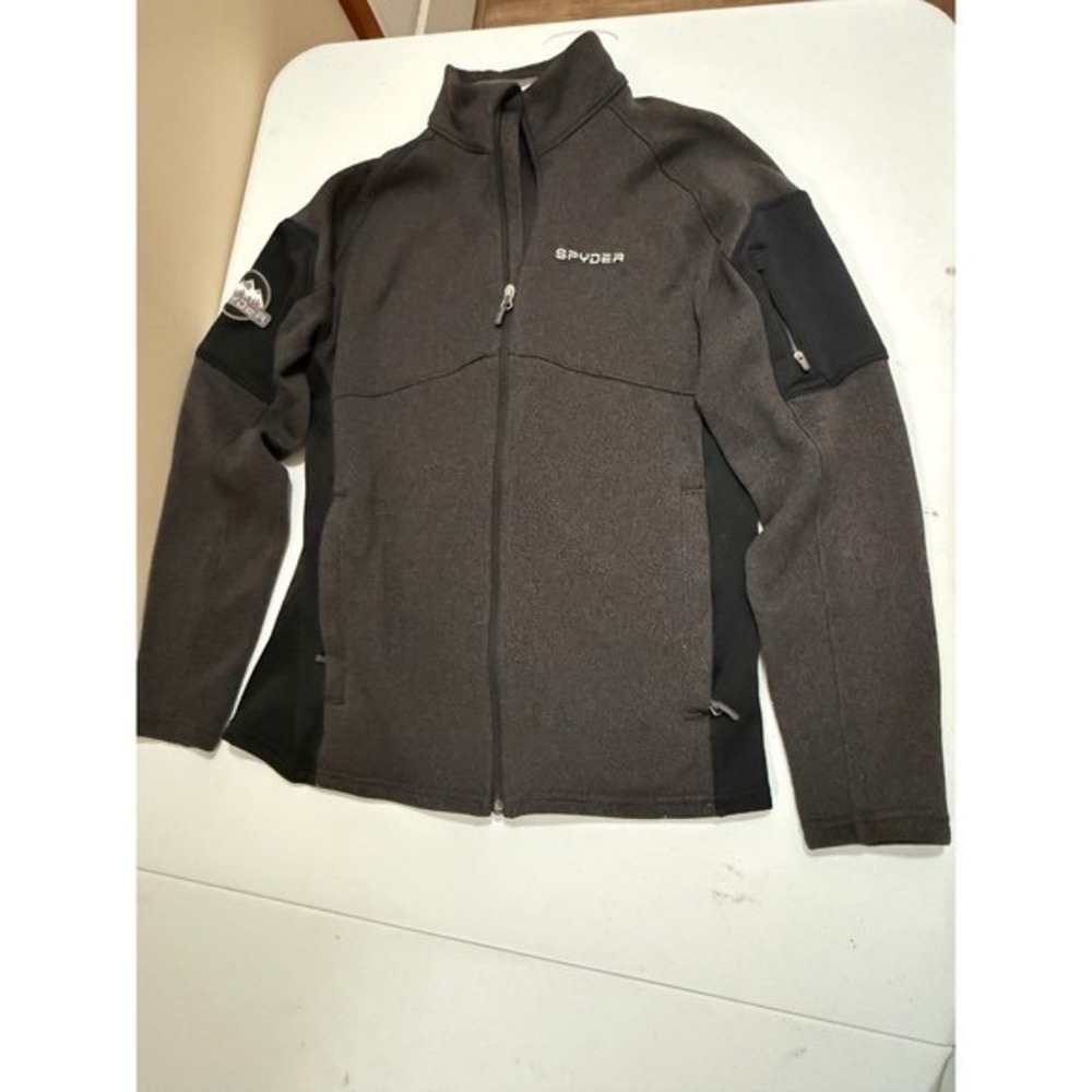 Spyder Mens Full Zip Sweater Fleece Jacket Charcoal Gray Black Mock Neck Medium